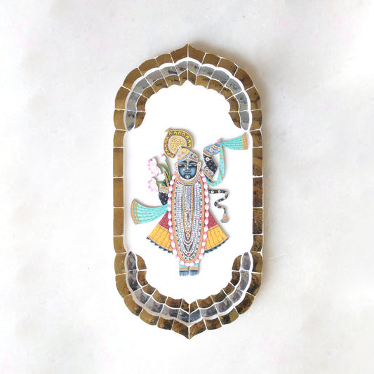 Shrinath Ji with Thikri Border Mirror Mosaic (Made-To-Order)