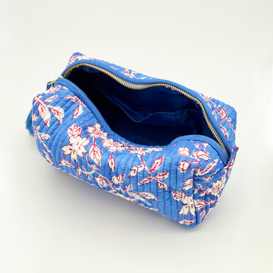 Azure Bloom Fabric Lining Wash Bag