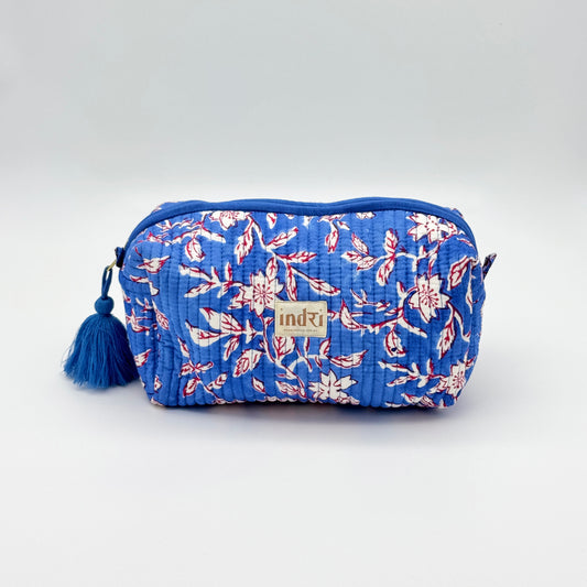 Azure Bloom Fabric Lining Wash Bag