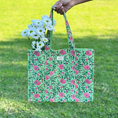 Green Quilted Tote Bag