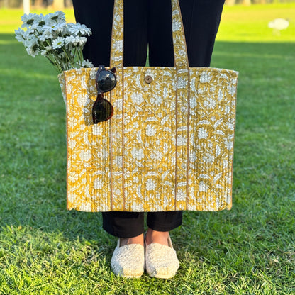 Mustard Quilted Tote Bag
