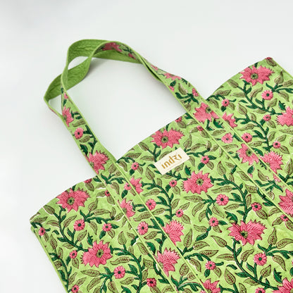 Green Quilted Tote Bag