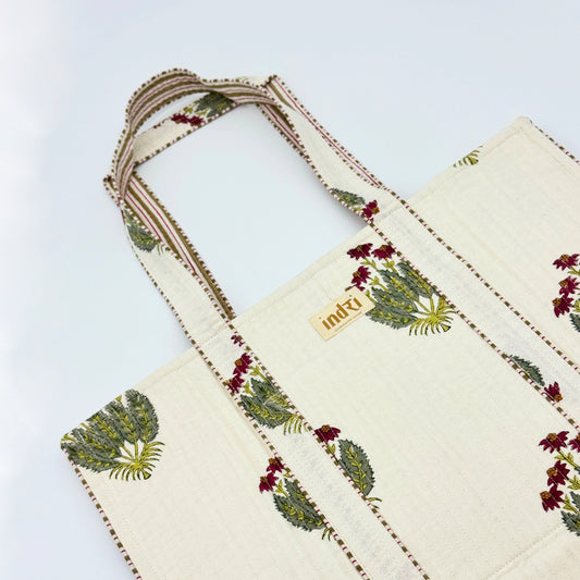 Red Carnation Quilted Tote Bag
