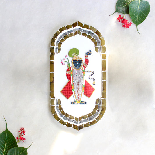 Shrinath Ji with Thikri Border Mirror Mosaic (Made-To-Order)