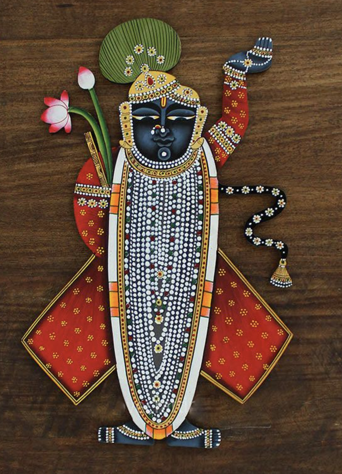 Shrinath Ji with Banana Leaf Thikri Mirror Mosaic (Made-To-Order)