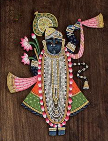 Shrinath Ji with Banana Leaf Thikri Mirror Mosaic (Made-To-Order)