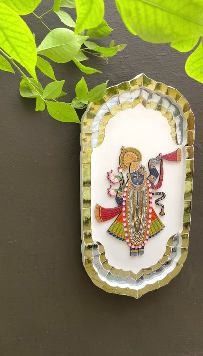 Shrinath Ji with Thikri Border Mirror Mosaic (Made-To-Order)
